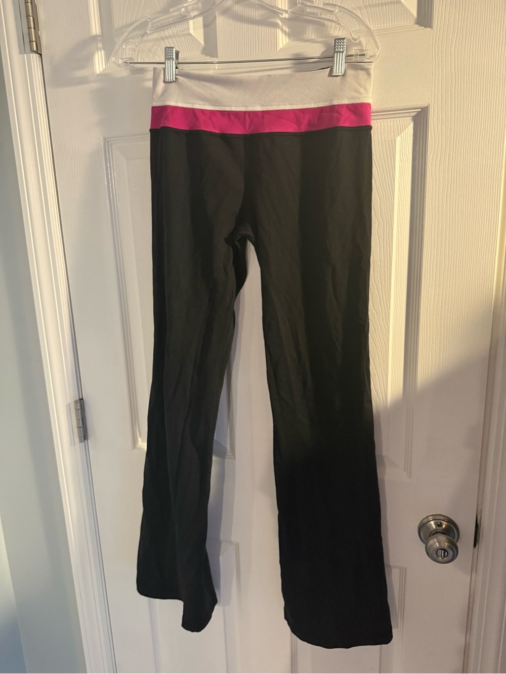 Lululemon Black Yoga Pants with Pink and White Waistband